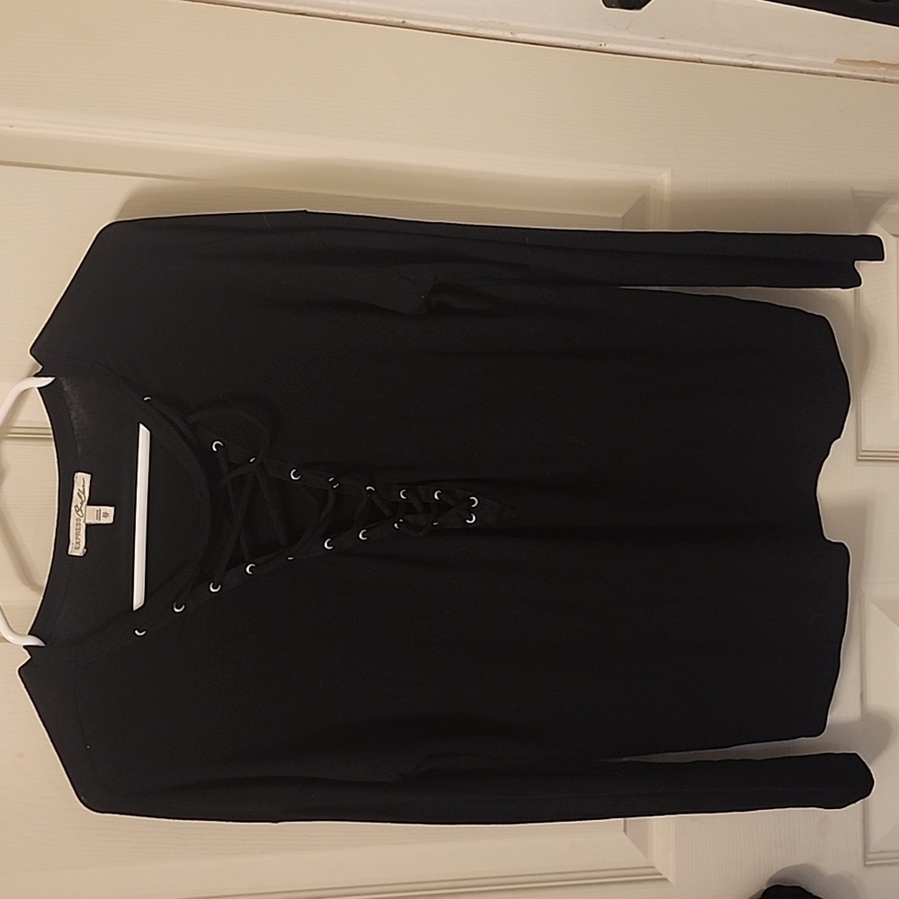 Express Black Stretch top with crisscross neckline